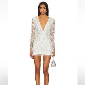 Nia Sequin Fringe Dress in White